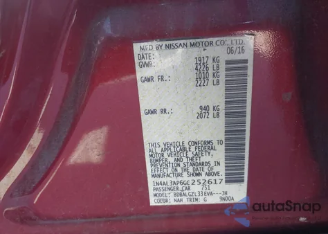 2016 Nissan Altima 2.5 S из США, поврежденный, VIN 1N4AL3AP6GC252617